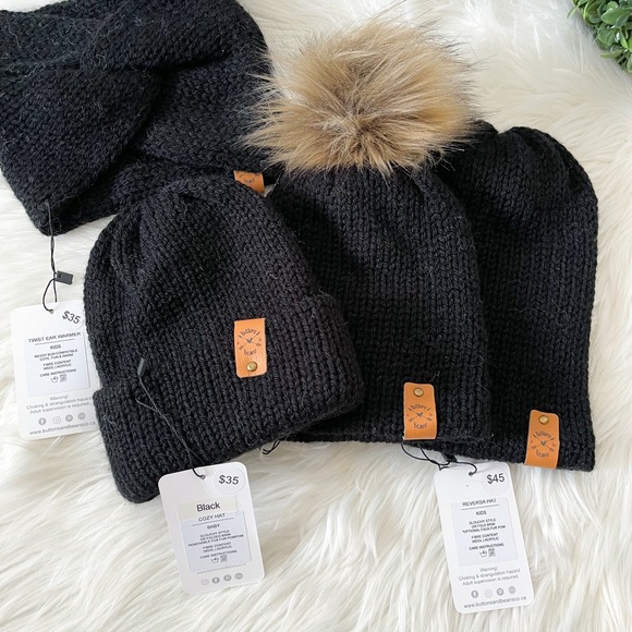 Baby Black Knitted Toque, Beanie, Pompom hat, mommy and me, Boys hat, Girls Hat - Picture 3 of 8